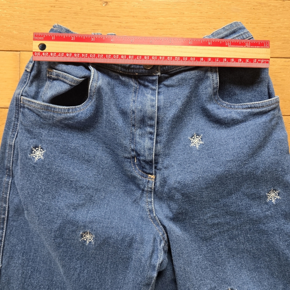 Quacker Factory Blue Straight Leg Jeans with Star/Snowflake Embroidery - Picture 6 of 7